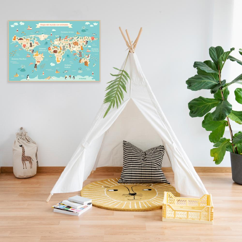 cuadro mapamundi infantil con animales