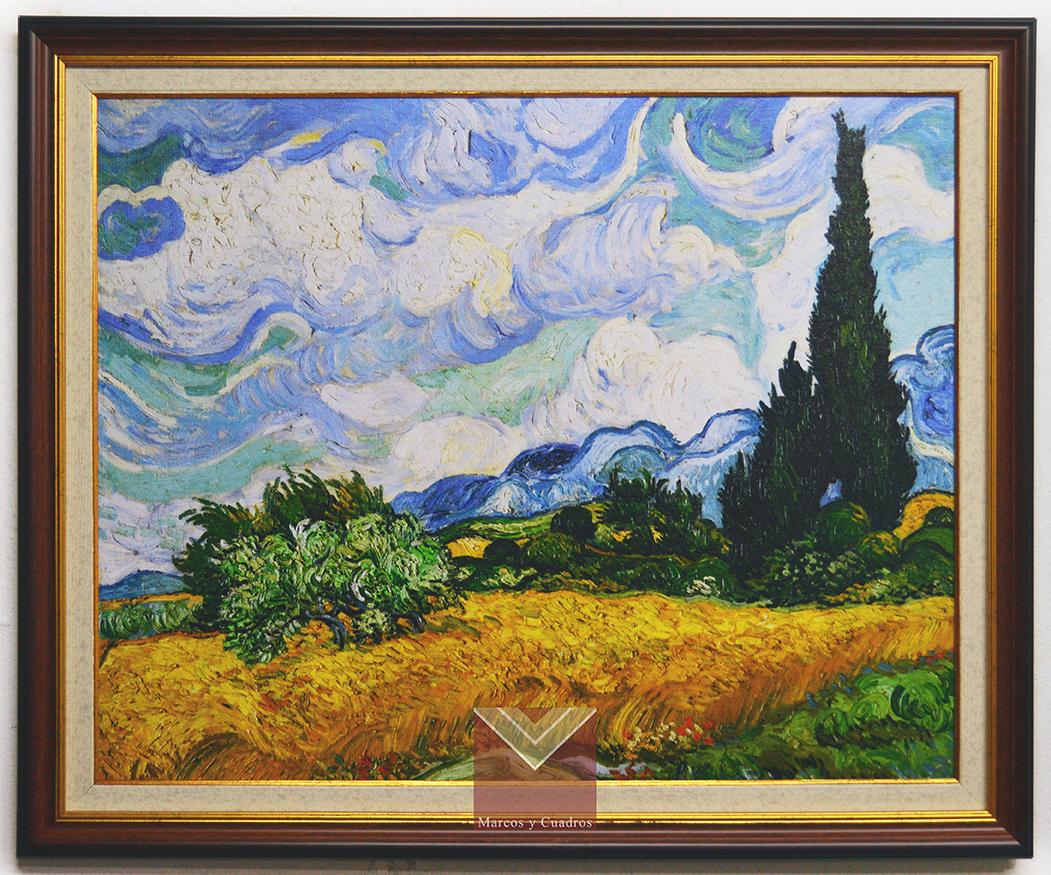 Enmarcado de cuadros Cuadros , Cuadro Van Gogh, Campo de trigo con cipreses